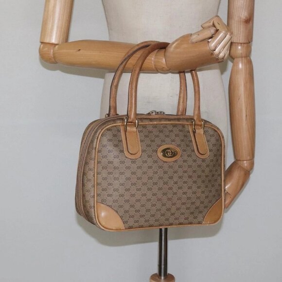 GUCCI Micro GG Supreme Hand Bag PVC Leather Beige Gold 000 39 0030 Auth bs22970